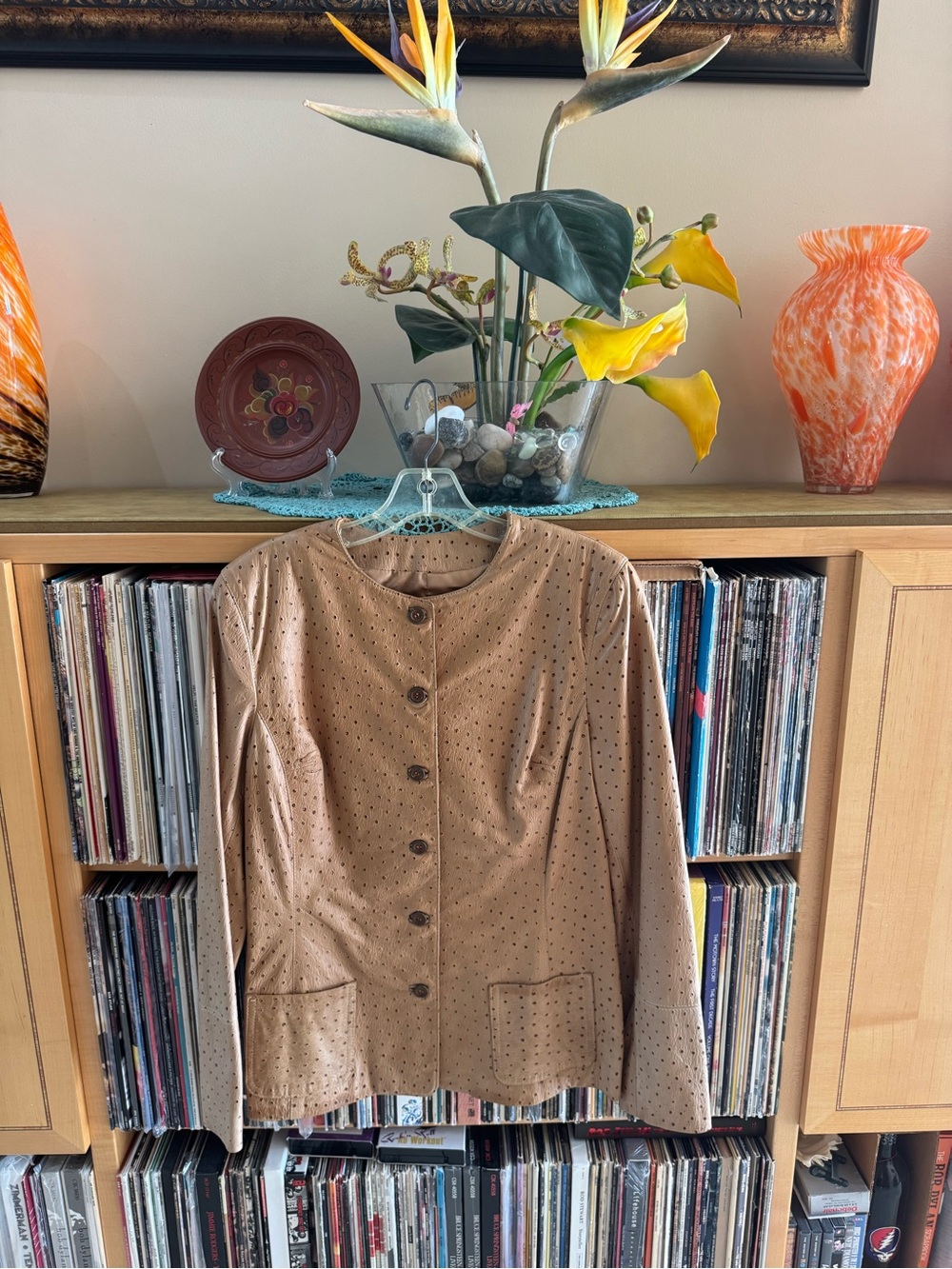 PRICE DROP: NW/OT NOVIELLO BLOOM, 6, tan/MOCHA OSTRICH/LAMBSKIN LEATHER jacket